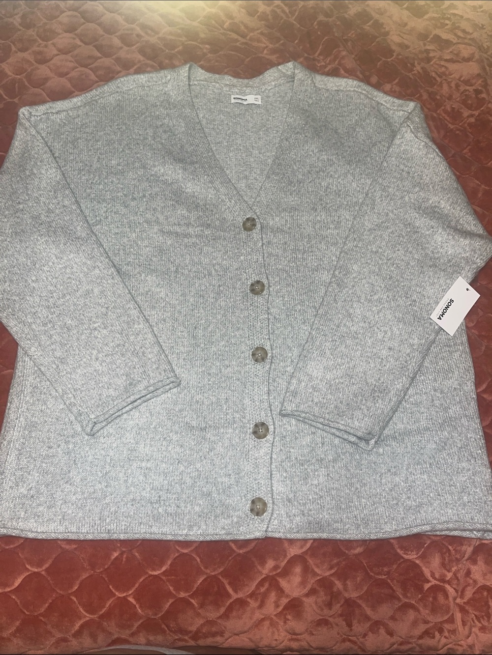 Sonoma Gray V-Neck Button Front Cardigan super soft
